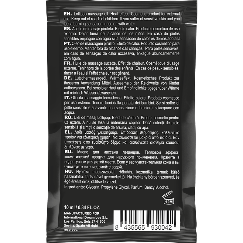 Kussmassageöl mit Wärmeeffekt im Taschenformat, Lutscher 10 ml