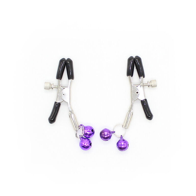 Lilafarbene Nippelklemmen mit Glöckchen