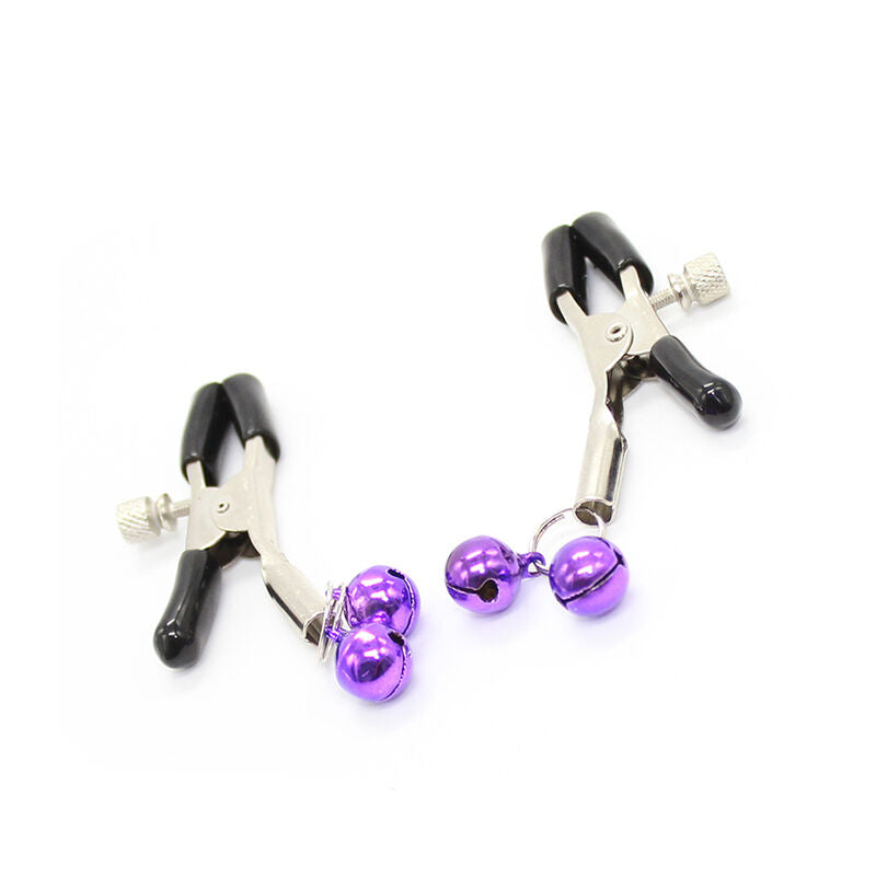 Lilafarbene Nippelklemmen mit Glöckchen