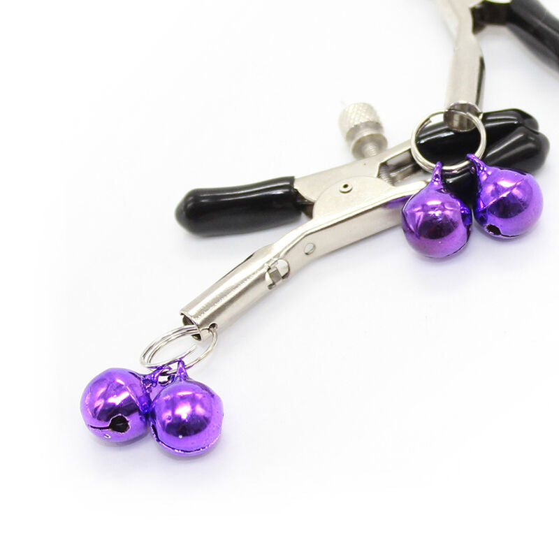 Lilafarbene Nippelklemmen mit Glöckchen