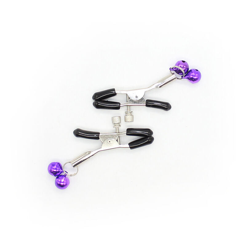 Lilafarbene Nippelklemmen mit Glöckchen
