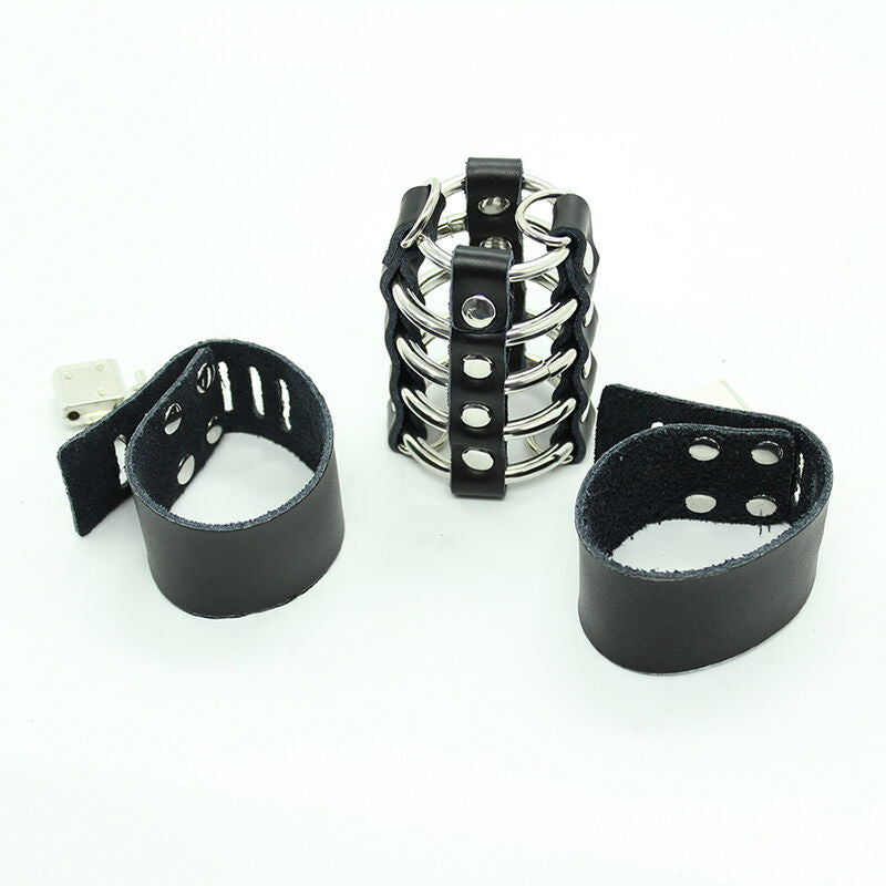 Peniskäfig mit Metallringen und Lederband