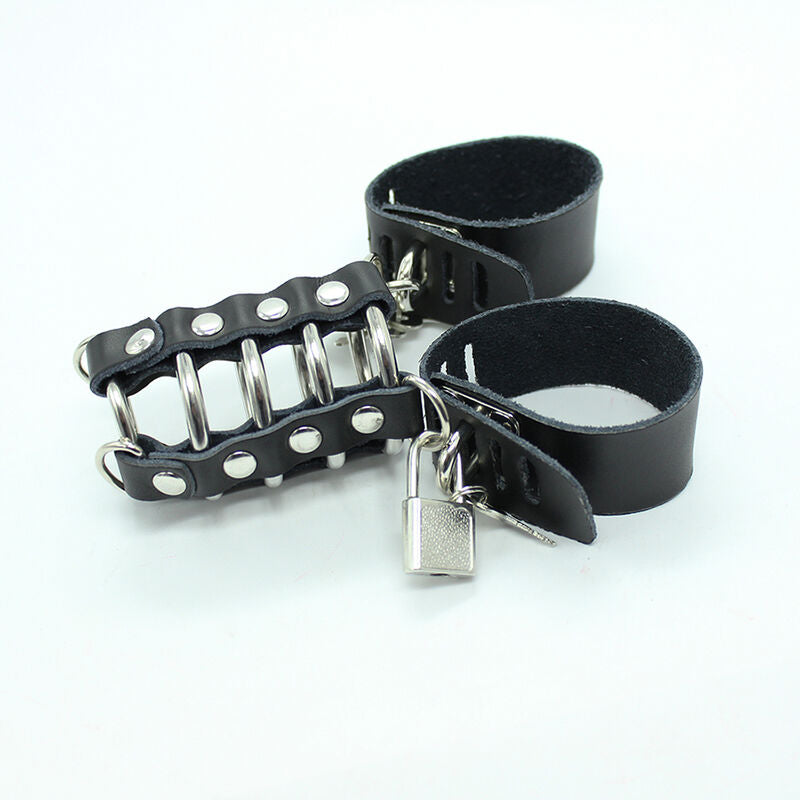 Peniskäfig mit Metallringen und Lederband