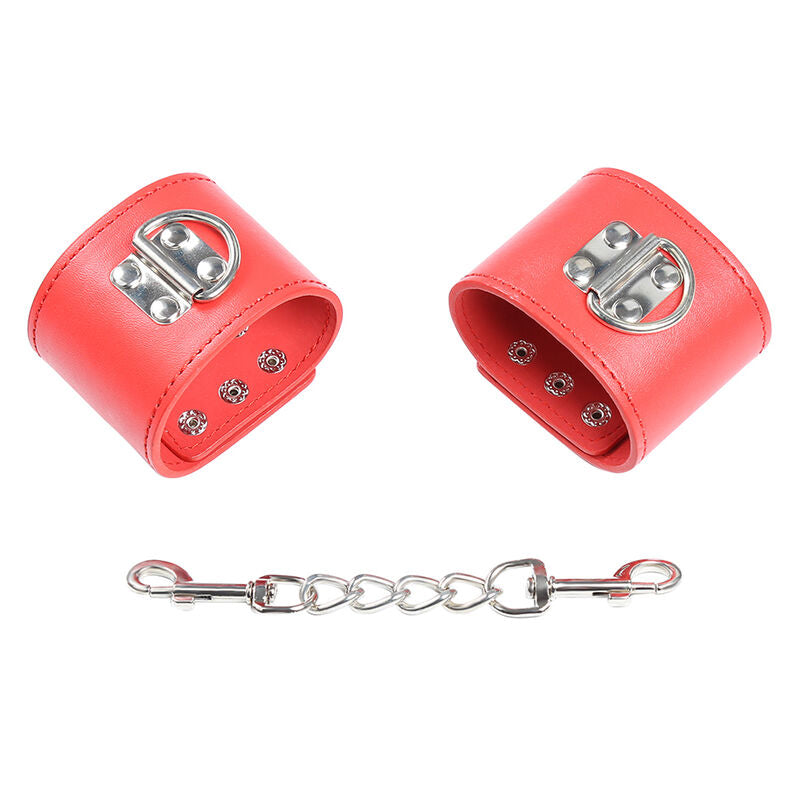 Rote Handschellen mit Druckknopfverschluss