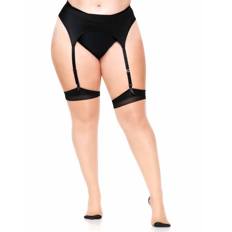 Plus transparente, zweifarbige Lycra-Strümpfe mit Naht auf der Rückseite und kubanischem Absatz