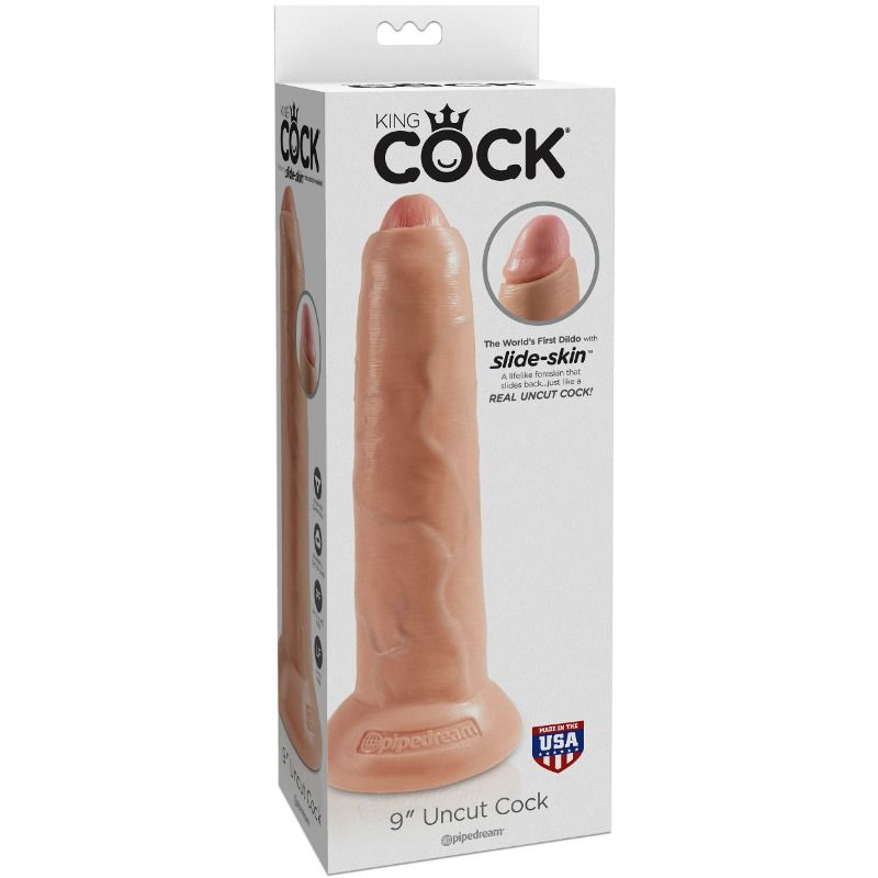Realistischer Dildo, unbeschnitten, fleischfarben, 23 cm