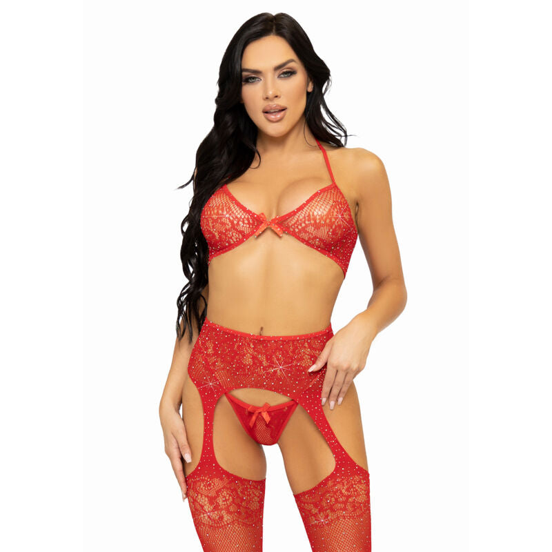 Dreiteiliges Set, Tanga und Medias talla unica - schwarz