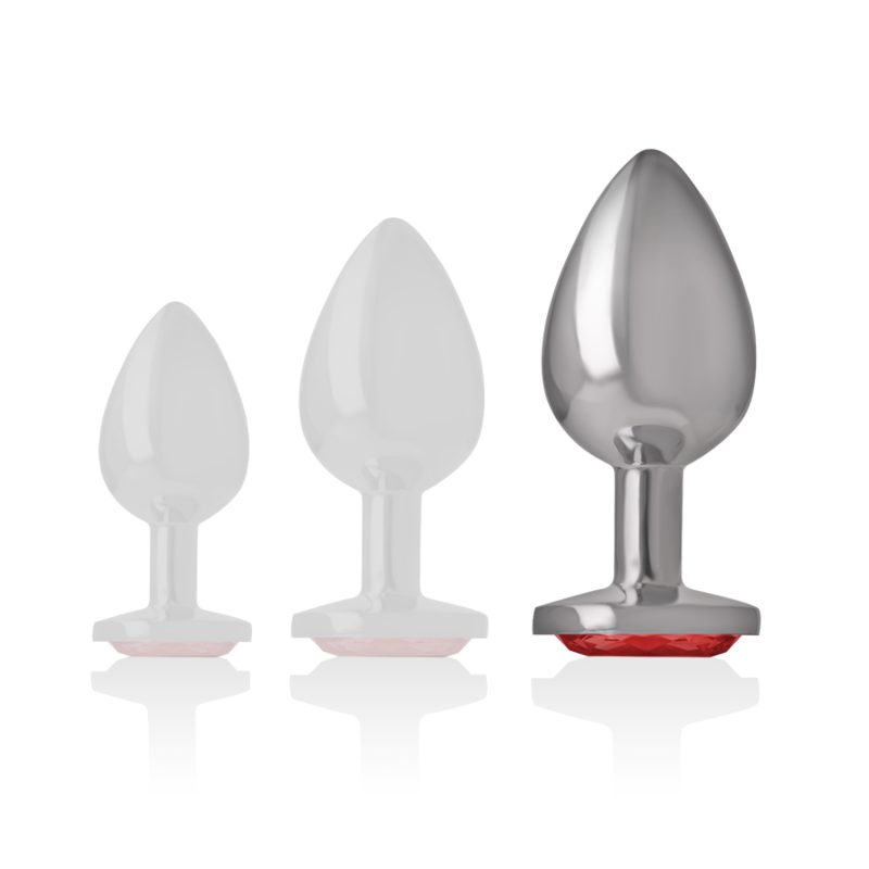 Aluminium Metall Analplug mit rotem Kristall Größe L