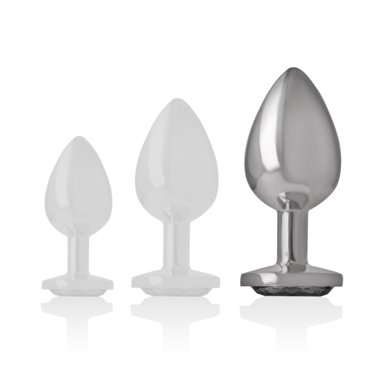 Aluminium Metall Analplug mit schwarzem Glas Größe L