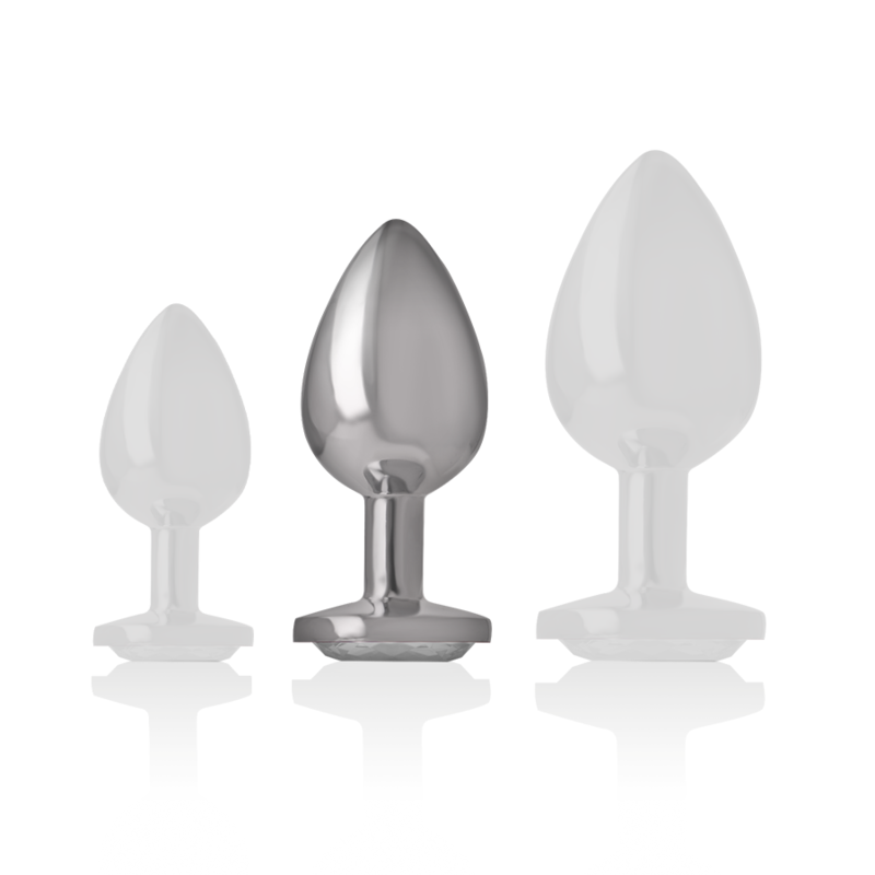 Aluminium Metall Analplug mit Silberkristall Größe M