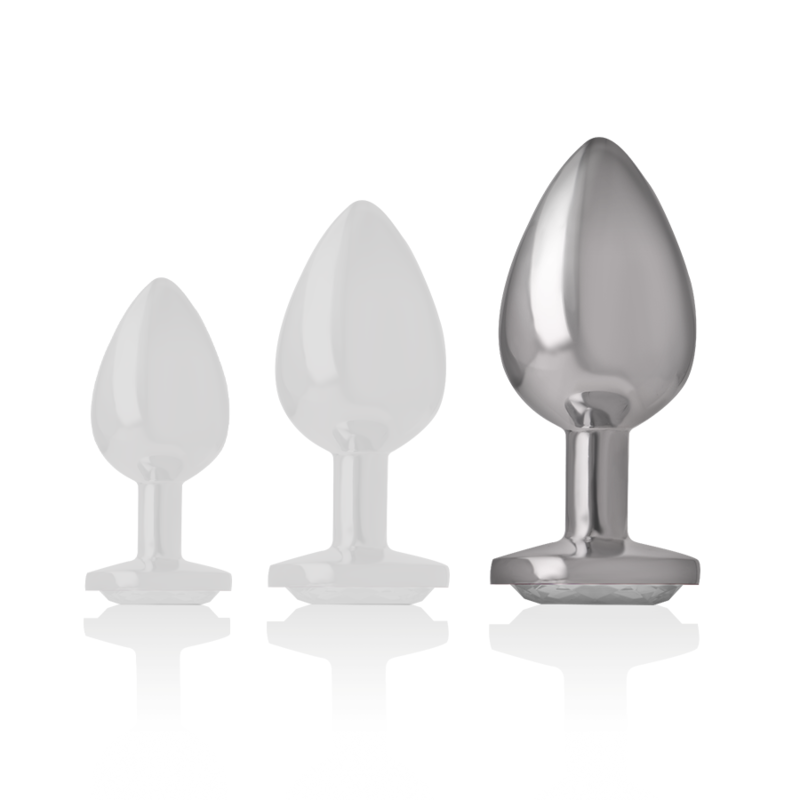 Aluminium Metall Analplug mit Silberkristall Größe L