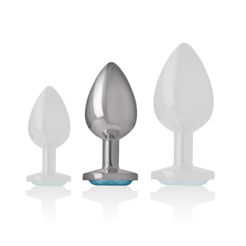Aluminium Metall Analplug mit blauem Glas Größe M