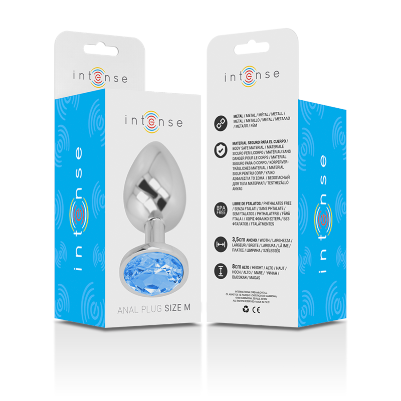 Aluminium Metall Analplug mit blauem Glas Größe M