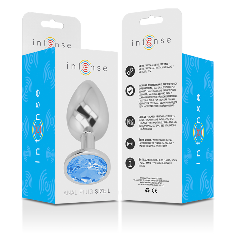 Aluminium Metall Analplug mit blauem Kristall Größe L