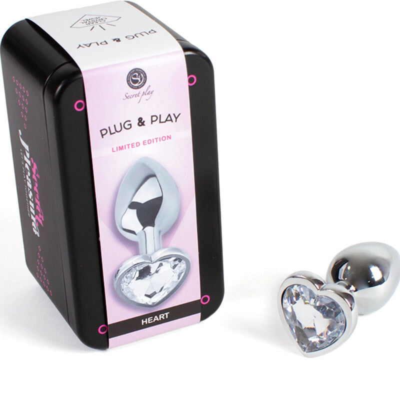 Kleiner Analplug aus Metall in Herzform mit klarem Kristall, 7 cm