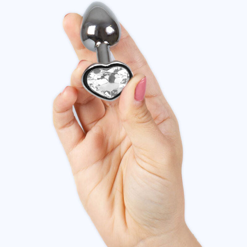 Kleiner Analplug aus Metall in Herzform mit klarem Kristall, 7 cm