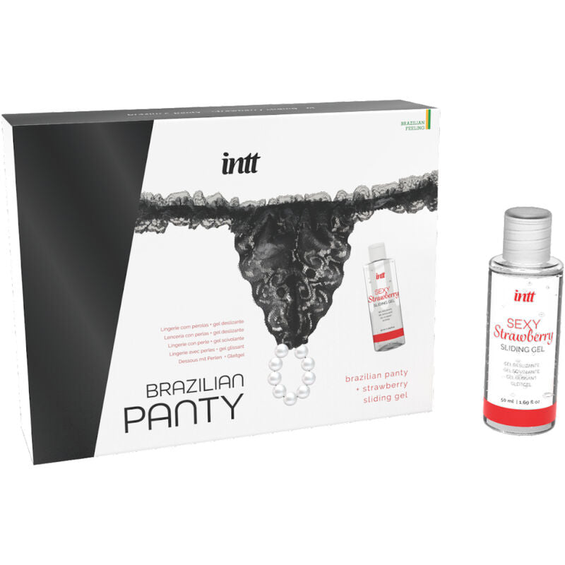 Schwarzer Brazilian Slip mit Perlen und 50 ml Gleitgel