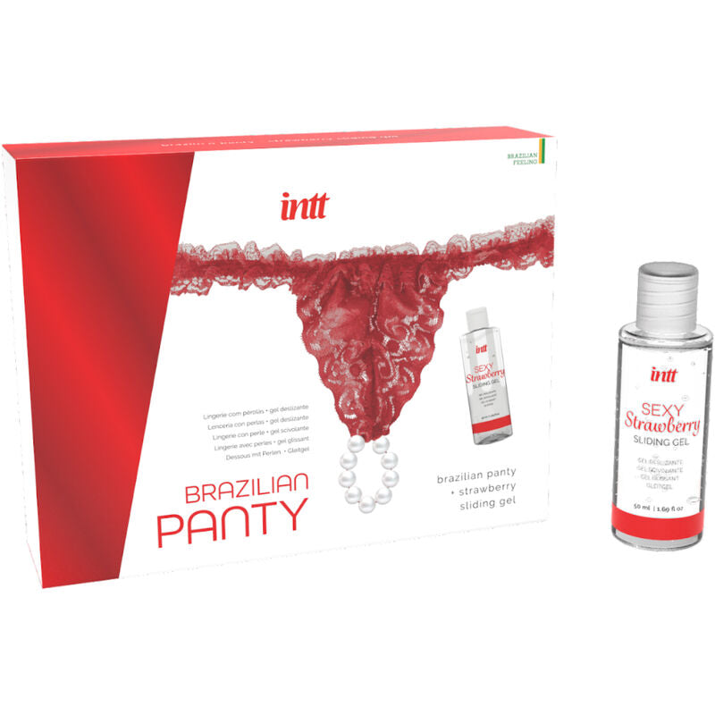Roter Brazilian Slip mit Perlen und 50 ml Gleitgel