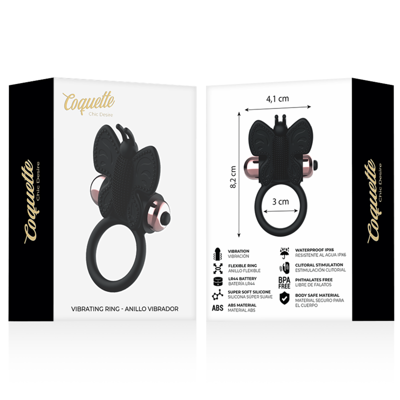 Schmetterlings-Penisring mit schwarz/goldenem Vibrator