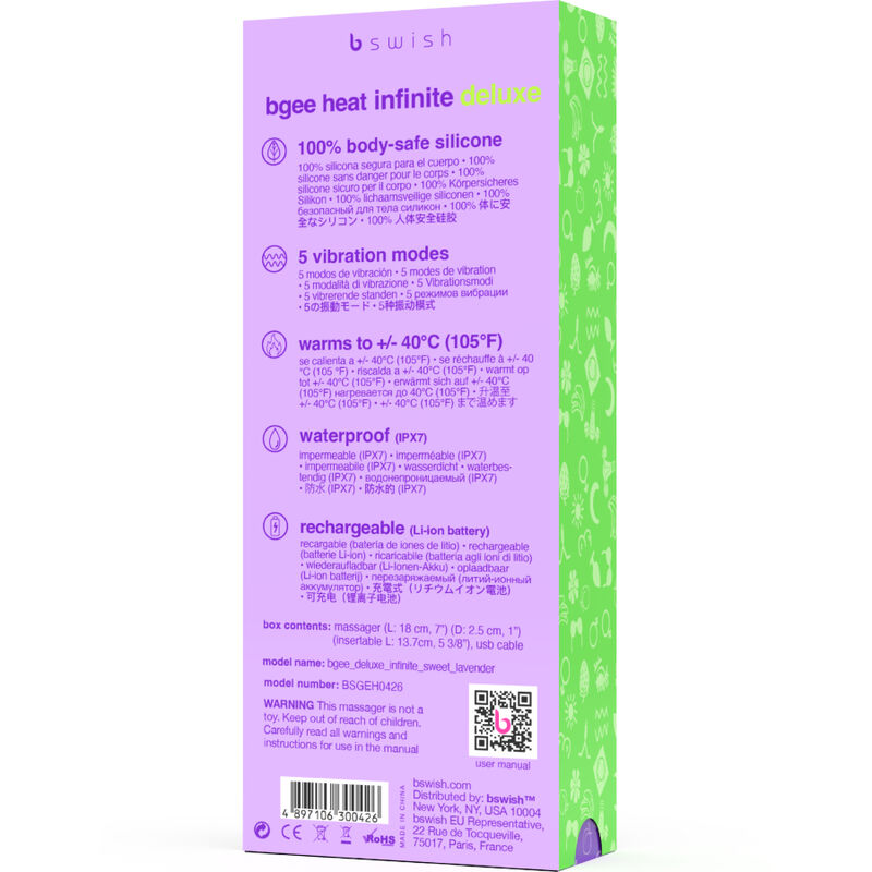 Bgee Heat Infinite Deluxe wiederaufladbarer Silikonvibrator in Lavendel
