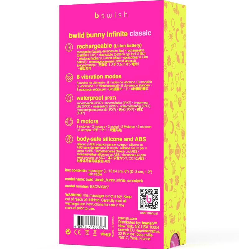 Klassischer wiederaufladbarer Vibrator Bwild Bunny Infinite Silikon Pink