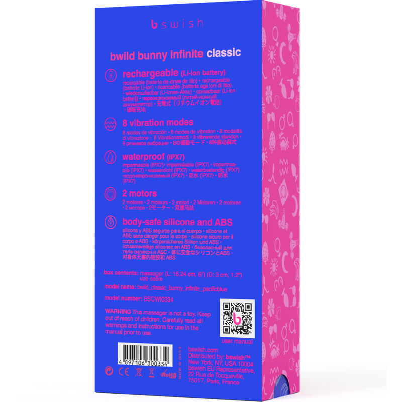 Klassischer wiederaufladbarer Silikonvibrator „Bunny Infinite“ von Bwild, blau