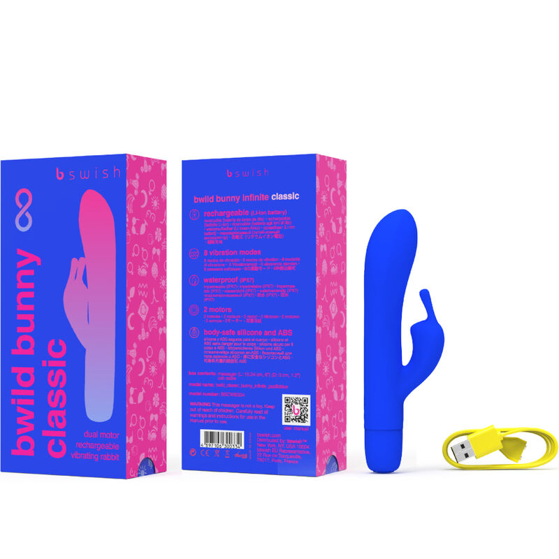 Klassischer wiederaufladbarer Silikonvibrator „Bunny Infinite“ von Bwild, blau