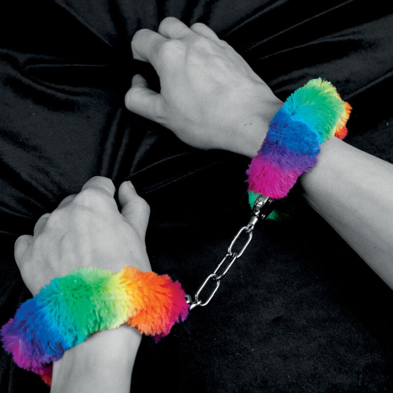 Handschellen aus Metall mit Regenbogenfutter