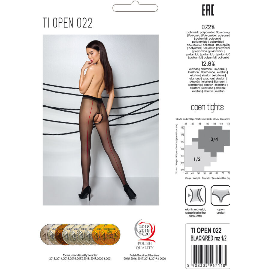 Tiopen 022 medias negro/red 1/2 20 den