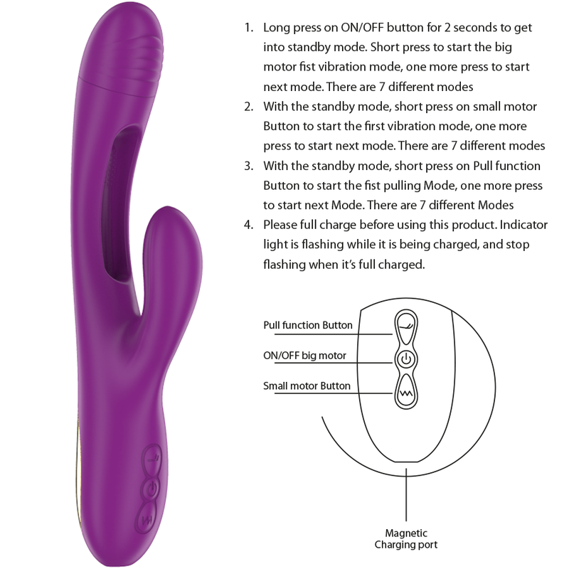 Apolo Wiederaufladbarer Multifunktionsvibrator, 7 Vibrationen, mit oszillierender Zunge, Lila