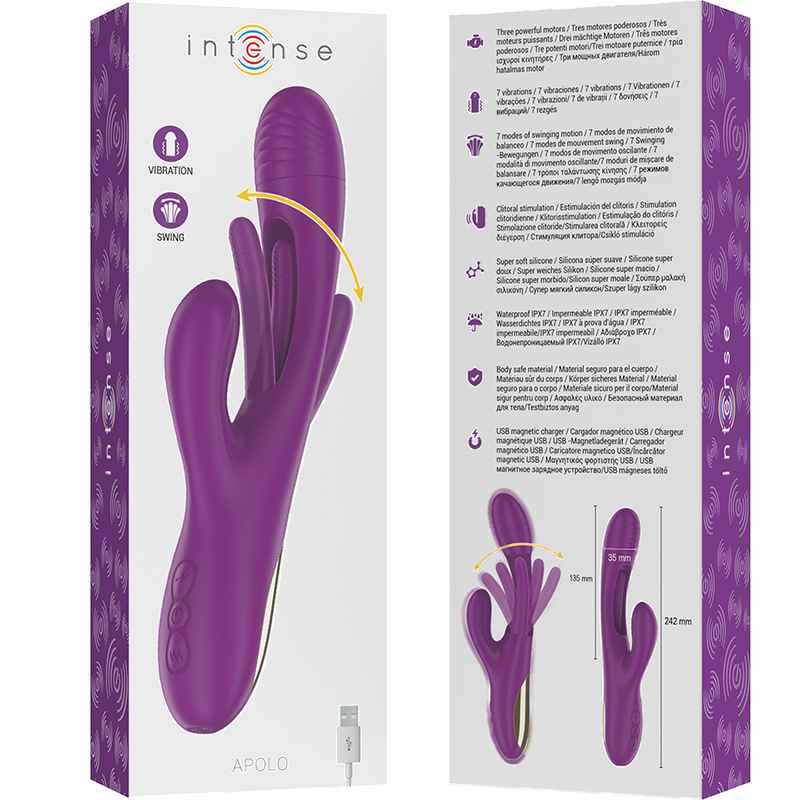 Apolo Wiederaufladbarer Multifunktionsvibrator, 7 Vibrationen, mit oszillierender Zunge, Lila
