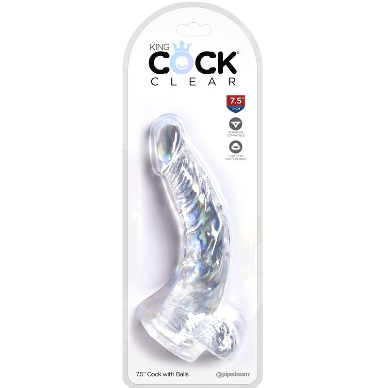 Klarer realistischer gebogener Penis mit Hoden 16,5 cm transparent