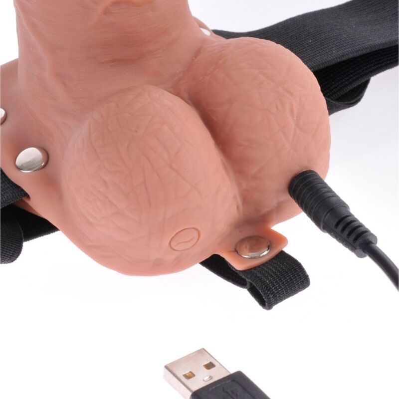 Verstellbarer realistischer Penisgurt mit wiederaufladbaren Kugeln und Vibrator 7"