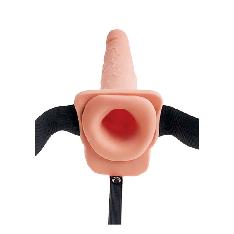 Verstellbarer realistischer Penisharnisch mit Ejakulationskugeln 19 cm
