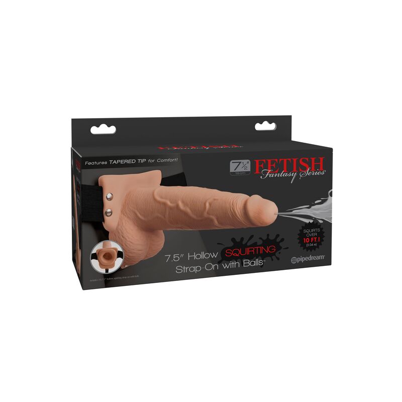 Verstellbarer realistischer Penisharnisch mit Ejakulationskugeln 19 cm