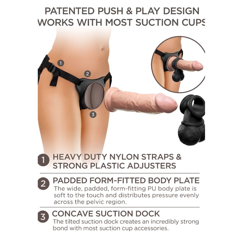 Elite Deluxe verstellbares Harness-Set mit Hodenring und 20 cm Dildo
