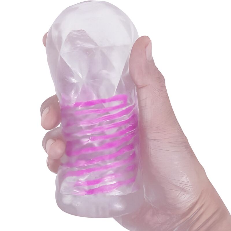 Fantasievoller männlicher Masturbator mit interner Spirale und transparenten Kugeln