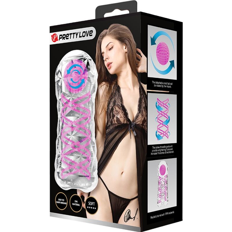 Fantasievoller männlicher Masturbator mit interner Spirale und transparenten Kugeln