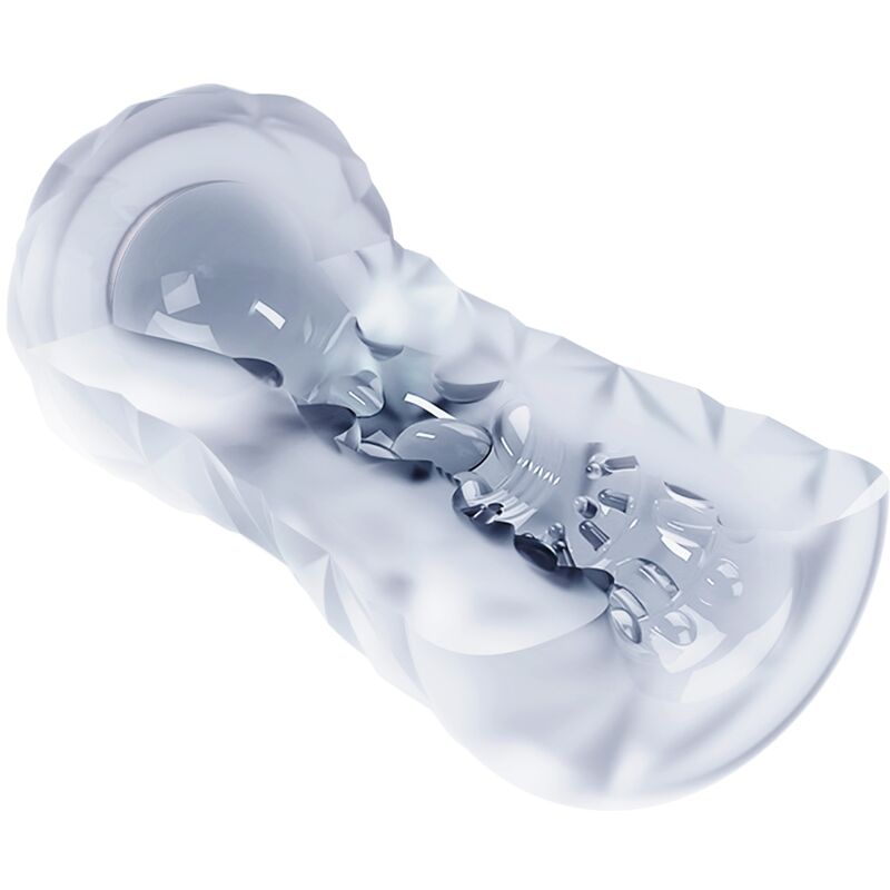 Fantasievoller männlicher Masturbator mit interner Spirale und transparenten Kugeln