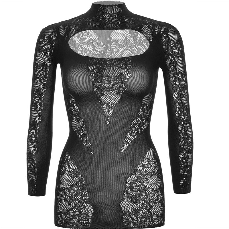Schwarzes langärmliges Minikleid aus Spitze