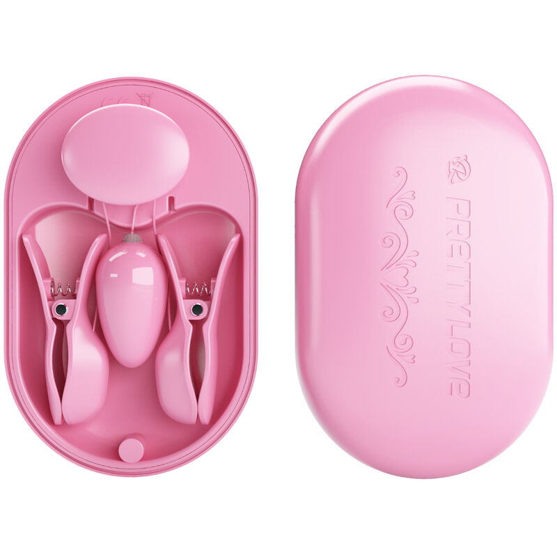 Überraschungsbox mit rosa Elektrostimulationsklemmen