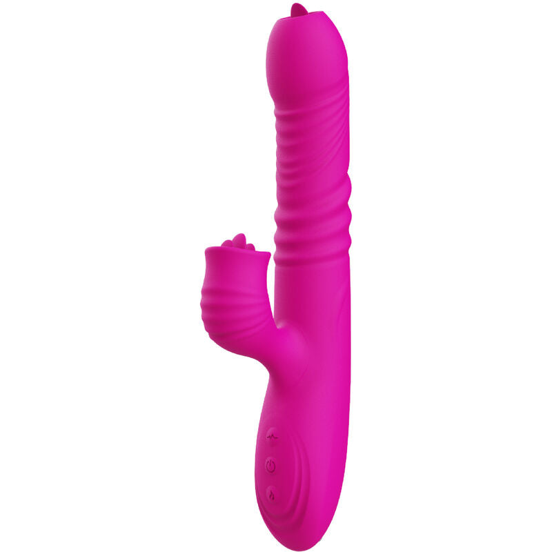 Multifunktionaler Doppelzungen-Po-Vibrator mit fuchsiafarbenem Wärmeeffekt