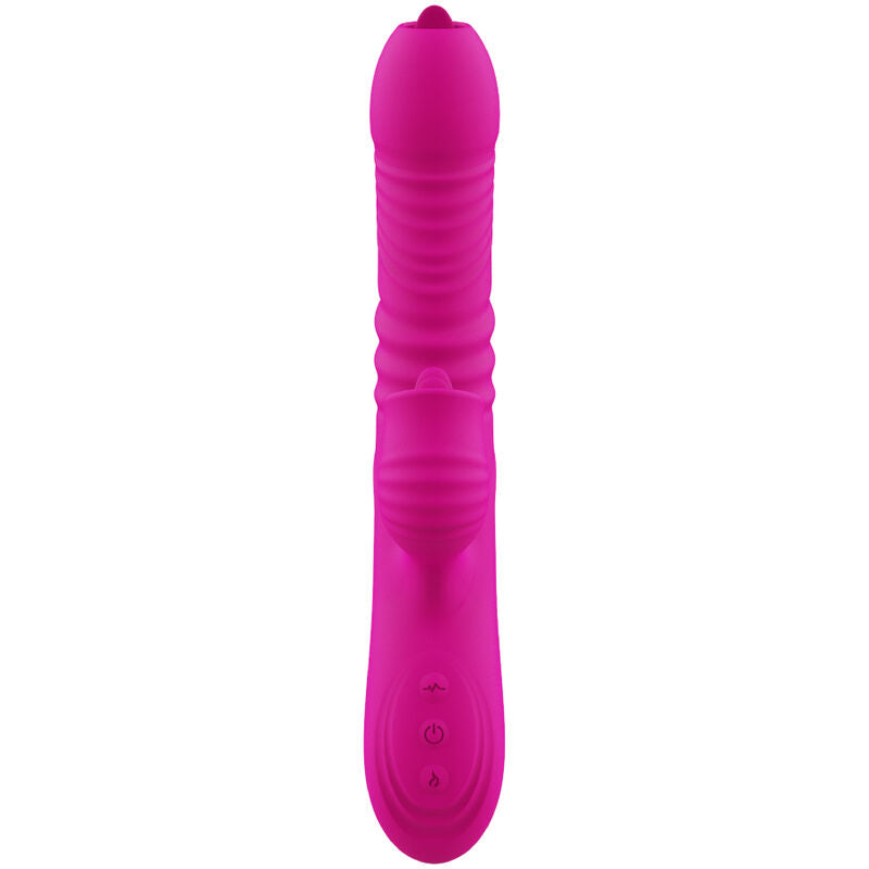 Multifunktionaler Doppelzungen-Po-Vibrator mit fuchsiafarbenem Wärmeeffekt