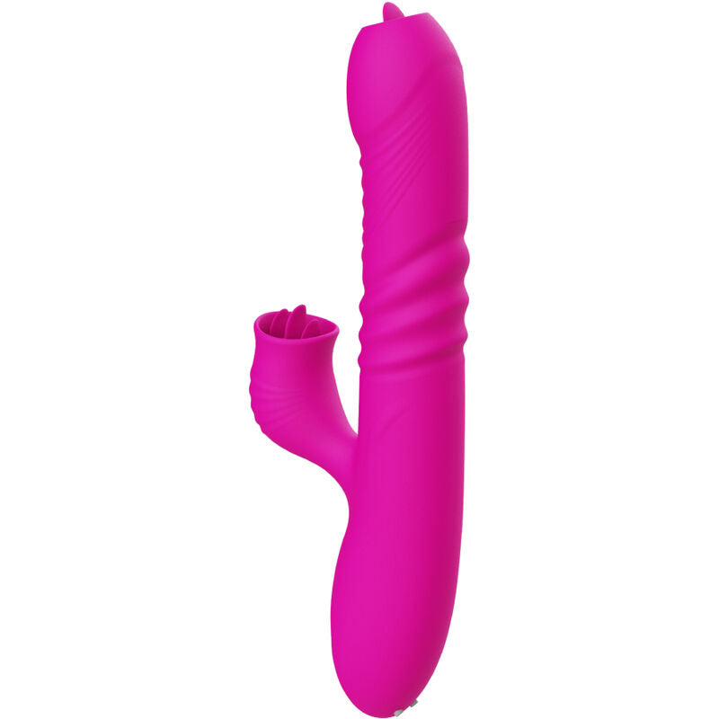 Multifunktionaler Doppelzungen-Po-Vibrator mit fuchsiafarbenem Wärmeeffekt