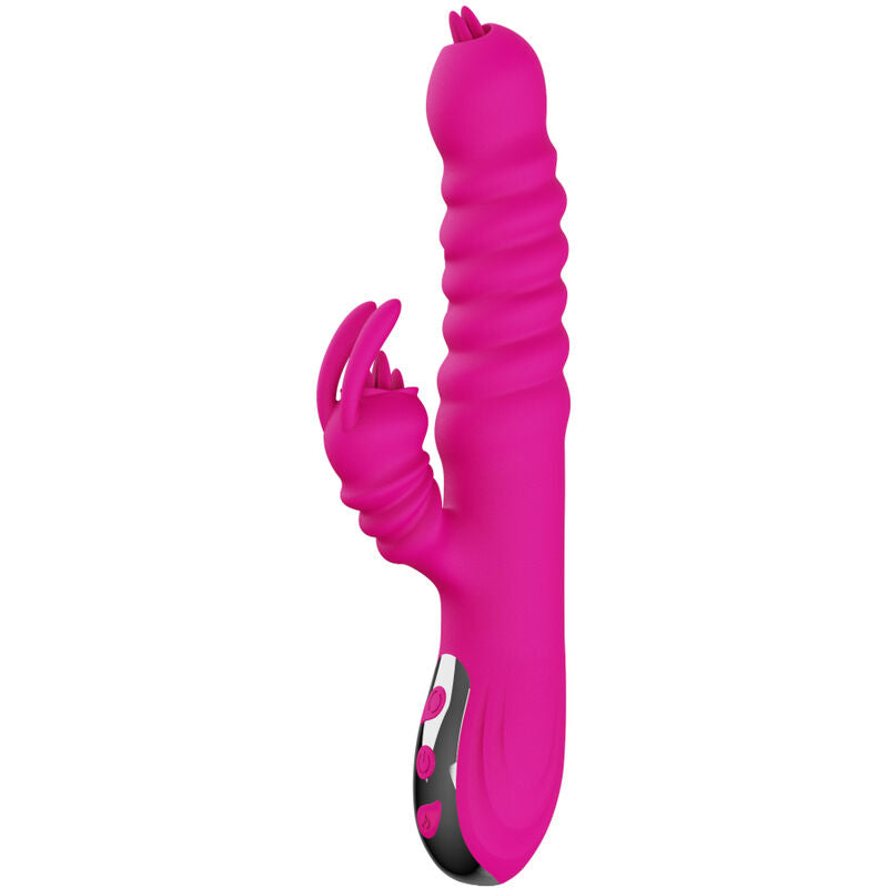 Fuchsiafarbener Rabbit-Multifunktionsvibrator mit Wärmeeffekt und Doppelzunge