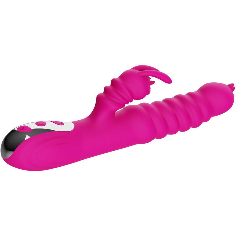Fuchsiafarbener Rabbit-Multifunktionsvibrator mit Wärmeeffekt und Doppelzunge