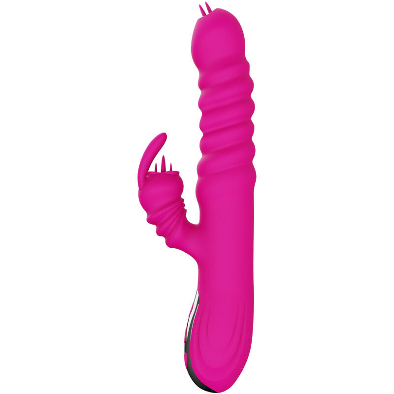 Fuchsiafarbener Rabbit-Multifunktionsvibrator mit Wärmeeffekt und Doppelzunge