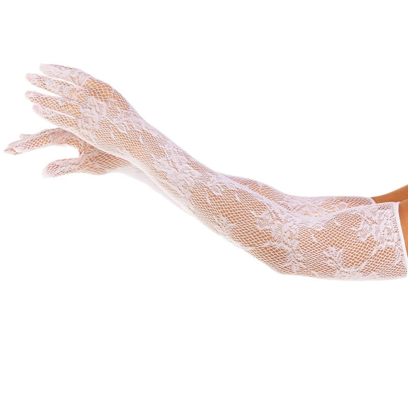Rote, geblümte, weiße Handschuhe