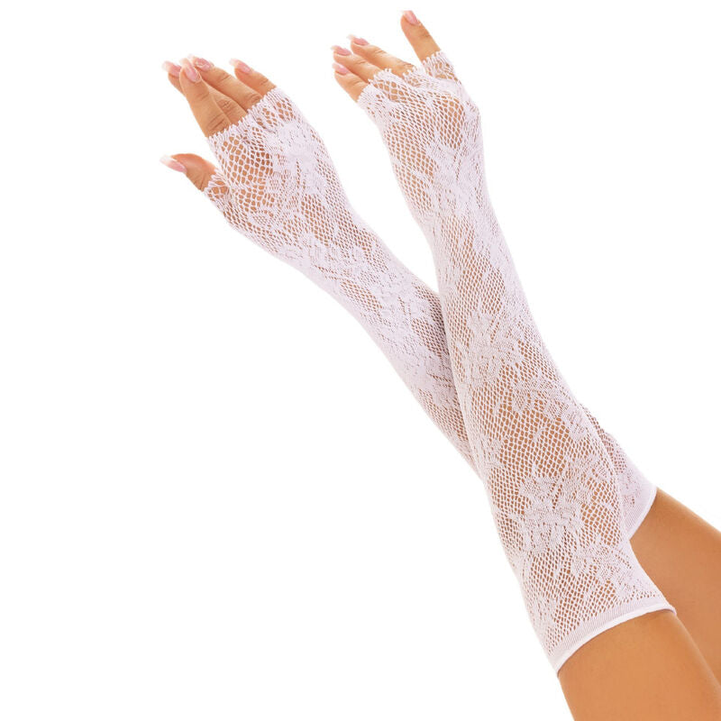 Guantes sin dedos rot floral blanco