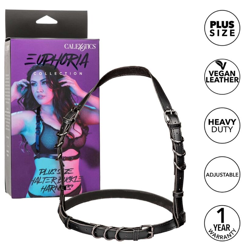 Euphoria Plus Size Neckholder-Harnisch mit Schnalle, Schwarz
